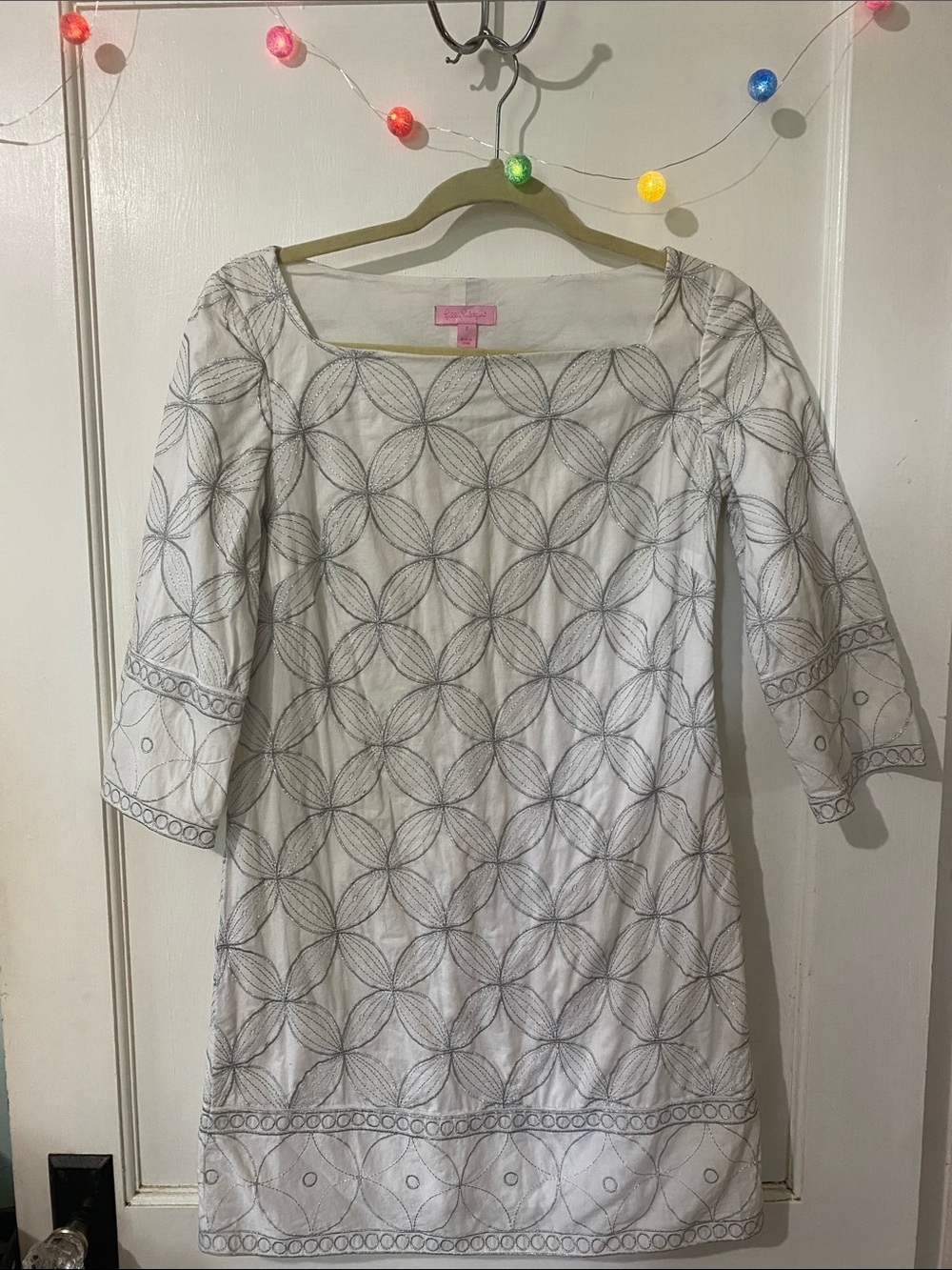 Lilly Pulitzer White Dress with Silver Embroidery